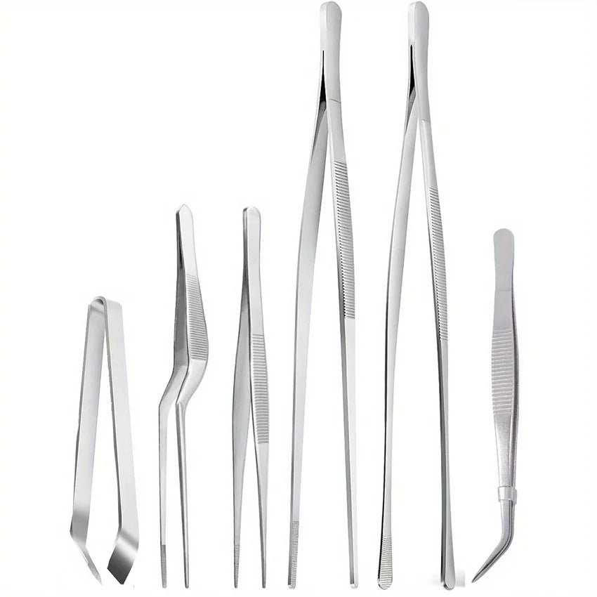 10001 Stainless Steel Kitchen Tweezers Set – 6-Piece Precision Tweezers - Image 1
